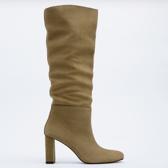 Zara Heeled Split Suede Knee High Boots NWT - Picture 3 of 12
